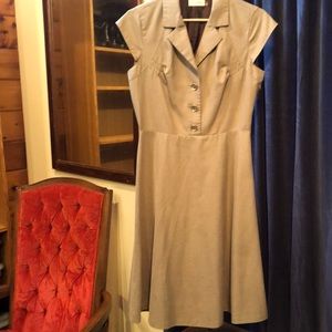 Calvin Klein minimalist tailored tan collar button bust Aline shirt dress 4 work